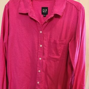 Gap Fuschia Linen Button Down Shirt